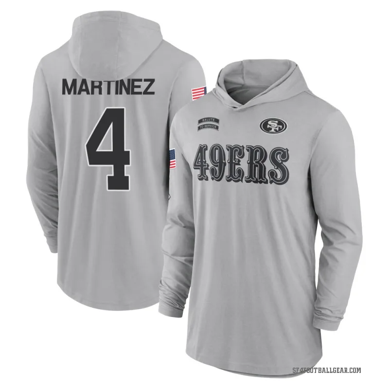 Adrian Martinez Men's Gray San Francisco 49ers 2024 Salute to Service Lightweight Performance Long Sleeve Hooded T-Shirt