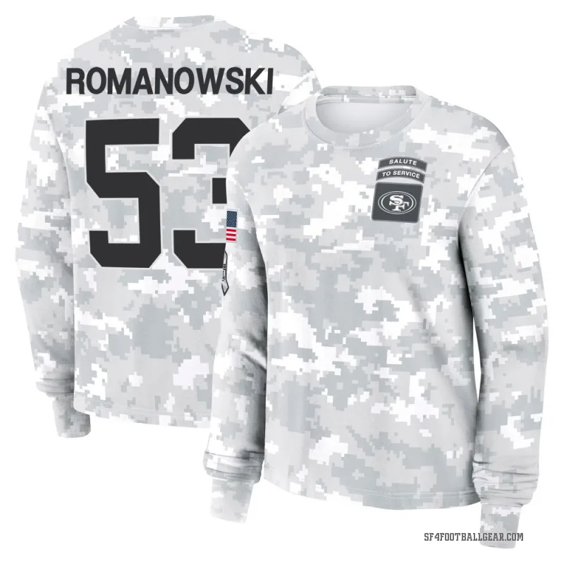 Bill Romanowski Women's Camo San Francisco 49ers Arctic 2024 Salute to Service Long Sleeve T-Shirt