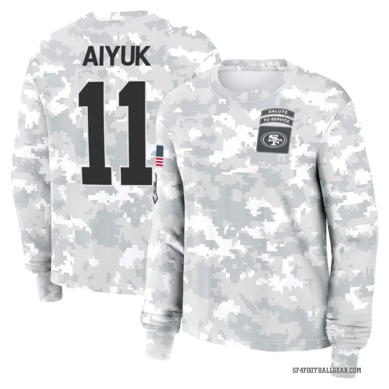 Brandon Aiyuk Women's Camo San Francisco 49ers Arctic 2024 Salute to Service Long Sleeve T-Shirt