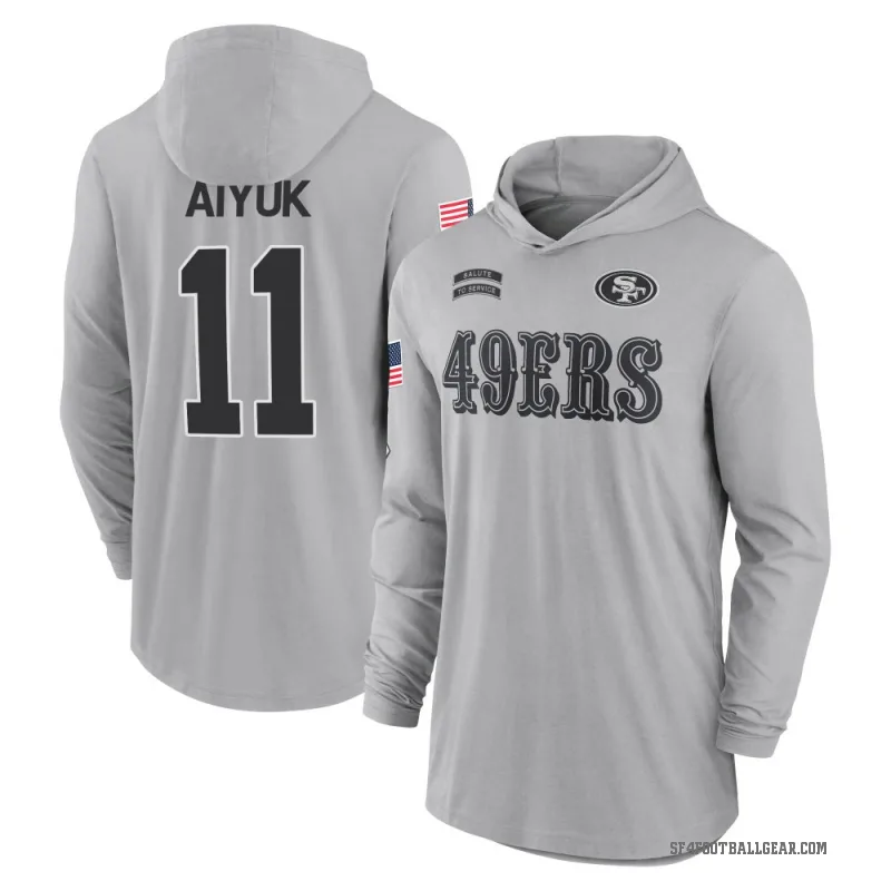Brandon Aiyuk Youth Gray San Francisco 49ers 2024 Salute to Service Lightweight Performance Long Sleeve Hooded T-Shirt