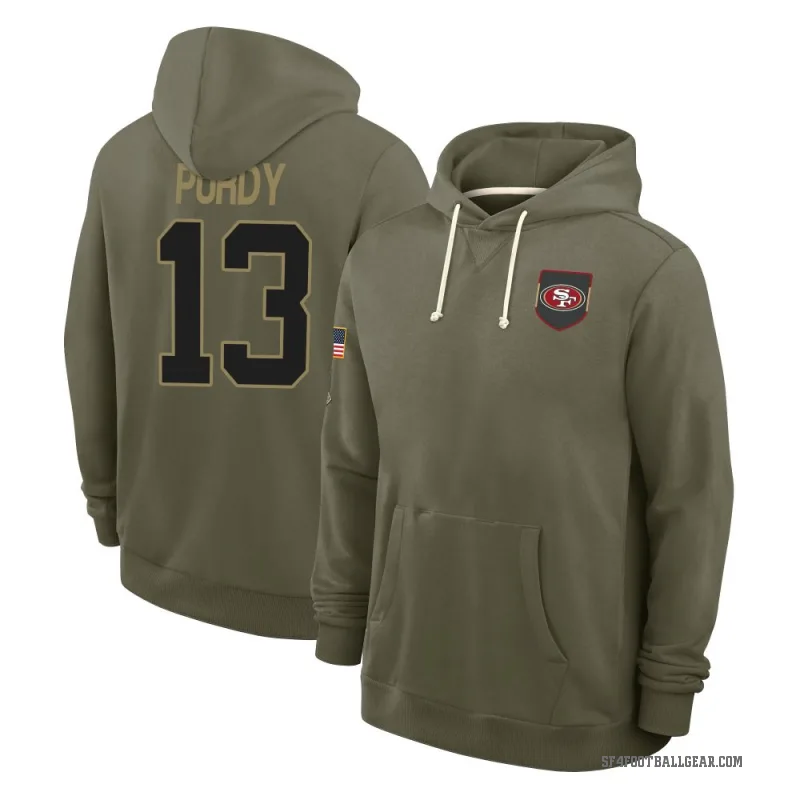 Brock Purdy Men's Olive San Francisco 49ers 2025 Salute to Service Hoodie