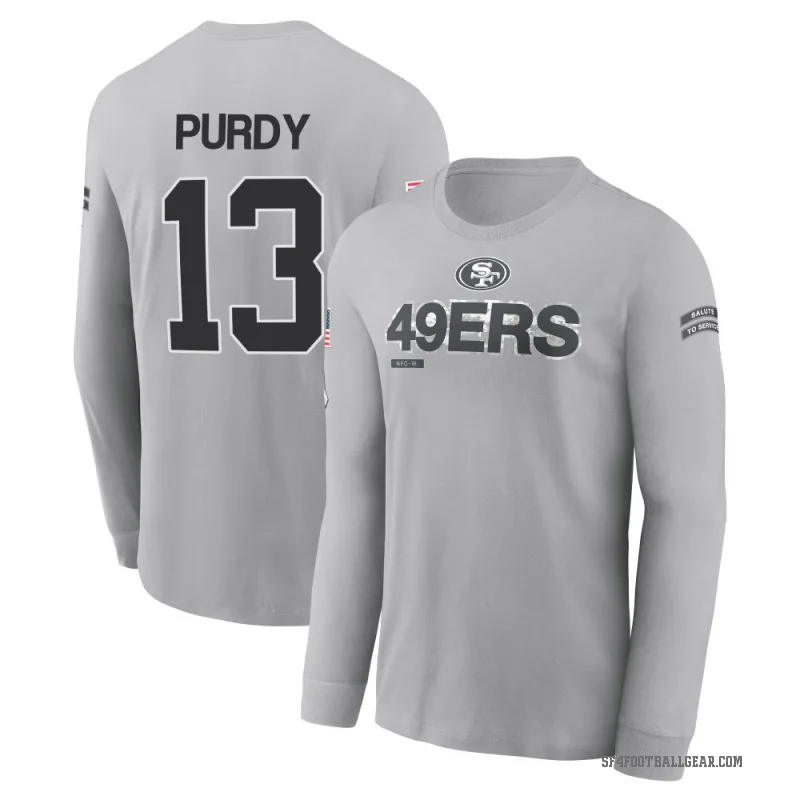 Brock Purdy Youth Gray San Francisco 49ers 2024 Salute to Service Long Sleeve T-Shirt