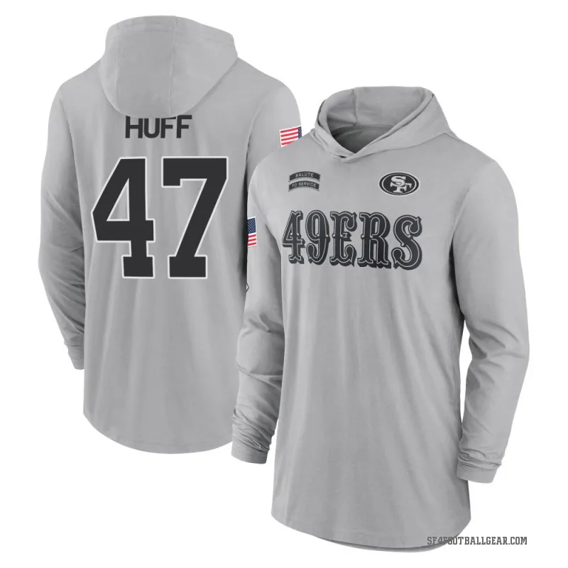 Bryce Huff Youth Gray San Francisco 49ers 2024 Salute to Service Lightweight Performance Long Sleeve Hooded T-Shirt