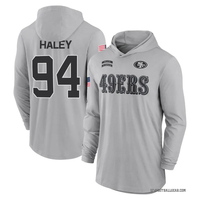 Charles Haley Youth Gray San Francisco 49ers 2024 Salute to Service Lightweight Performance Long Sleeve Hooded T-Shirt