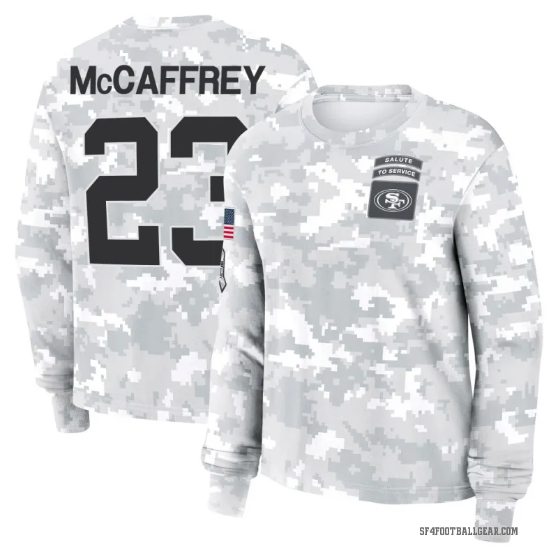 Christian McCaffrey Women's Camo San Francisco 49ers Arctic 2024 Salute to Service Long Sleeve T-Shirt