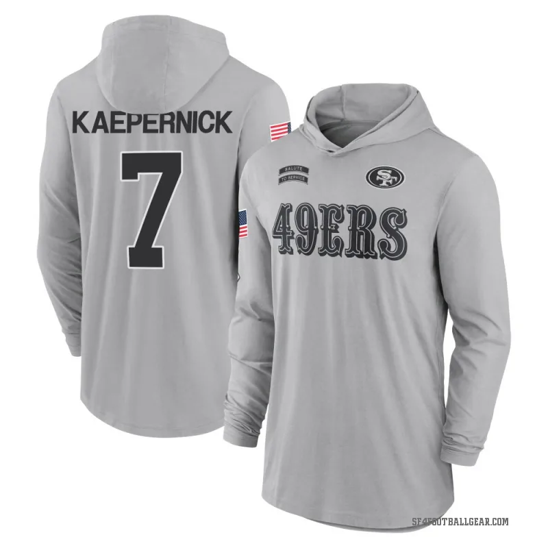 Colin Kaepernick Youth Gray San Francisco 49ers 2024 Salute to Service Lightweight Performance Long Sleeve Hooded T-Shirt
