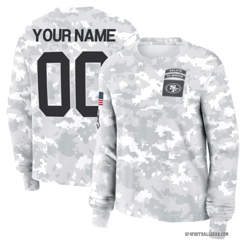 Custom Women's Camo San Francisco 49ers Arctic 2024 Salute to Service Long Sleeve T-Shirt