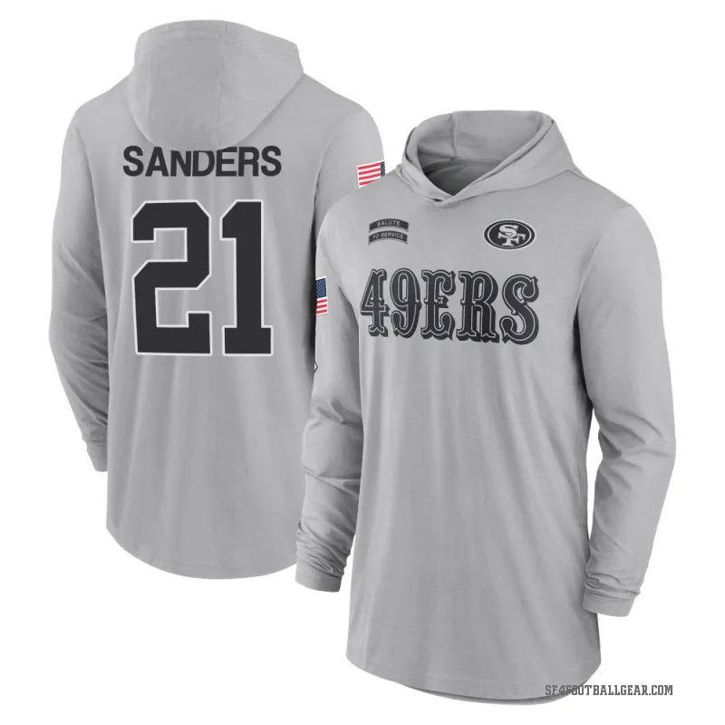 Deion Sanders Men's Gray San Francisco 49ers 2024 Salute to Service Lightweight Performance Long Sleeve Hooded T-Shirt