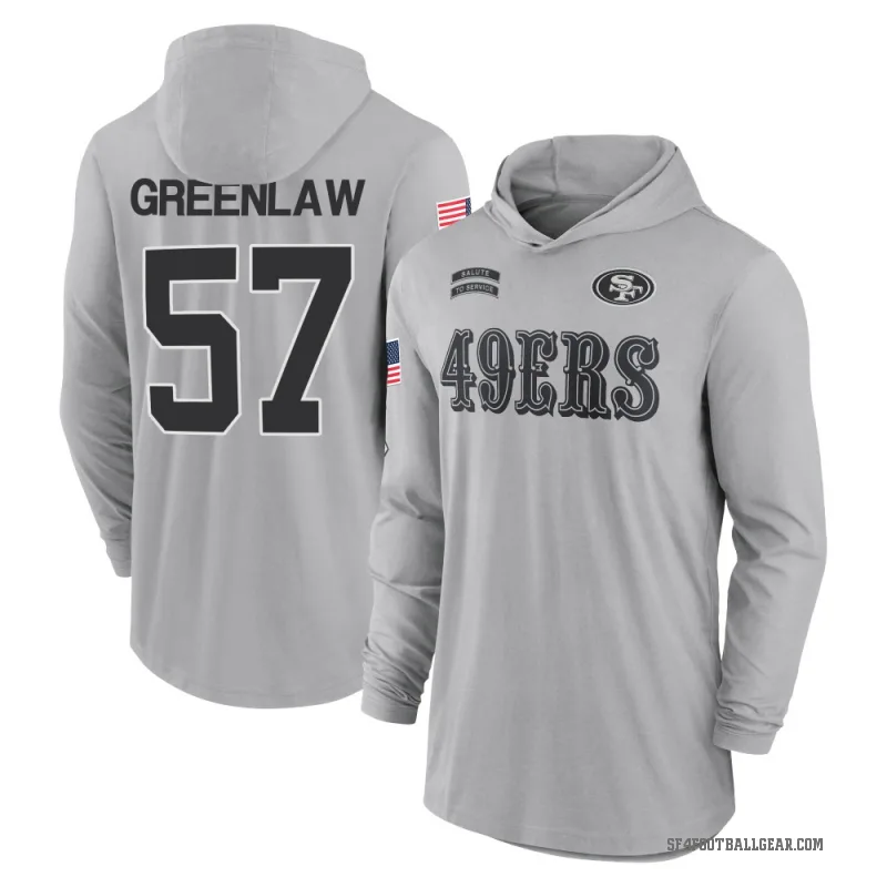 Dre Greenlaw Youth Green San Francisco 49ers Gray 2024 Salute to Service Lightweight Performance Long Sleeve Hooded T-Shirt