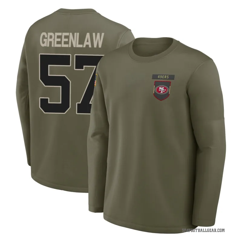 Dre Greenlaw Youth Green San Francisco 49ers Olive 2025 Salute to Service Sideline Coaches Long Sleeve T-Shirt