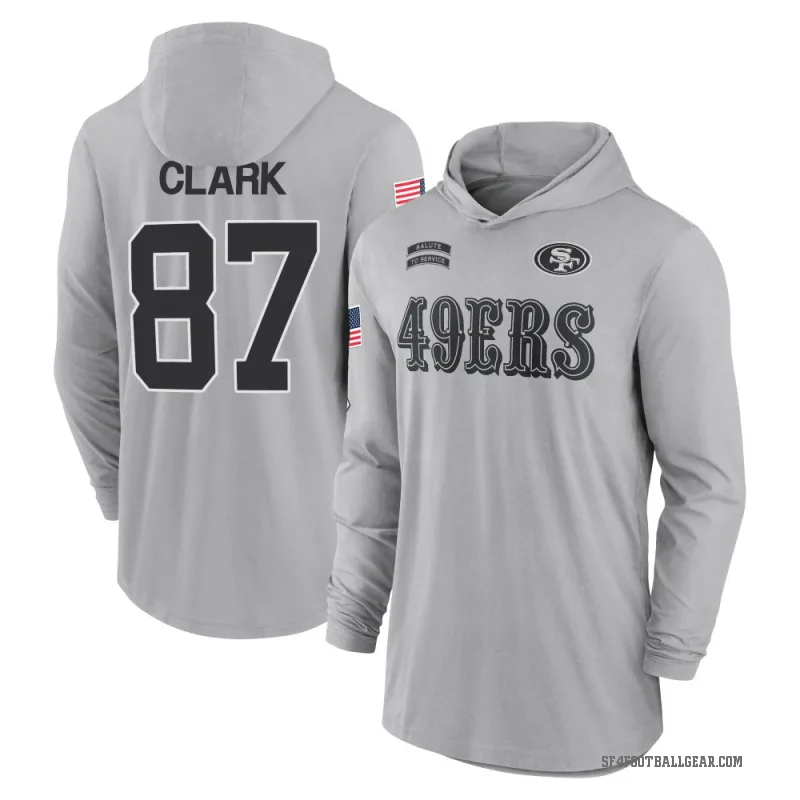 Dwight Clark Youth Gray San Francisco 49ers 2024 Salute to Service Lightweight Performance Long Sleeve Hooded T-Shirt