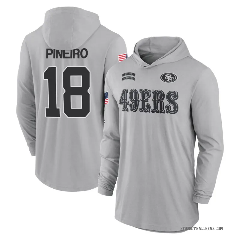 Eddy Pineiro Men's Gray San Francisco 49ers 2024 Salute to Service Lightweight Performance Long Sleeve Hooded T-Shirt