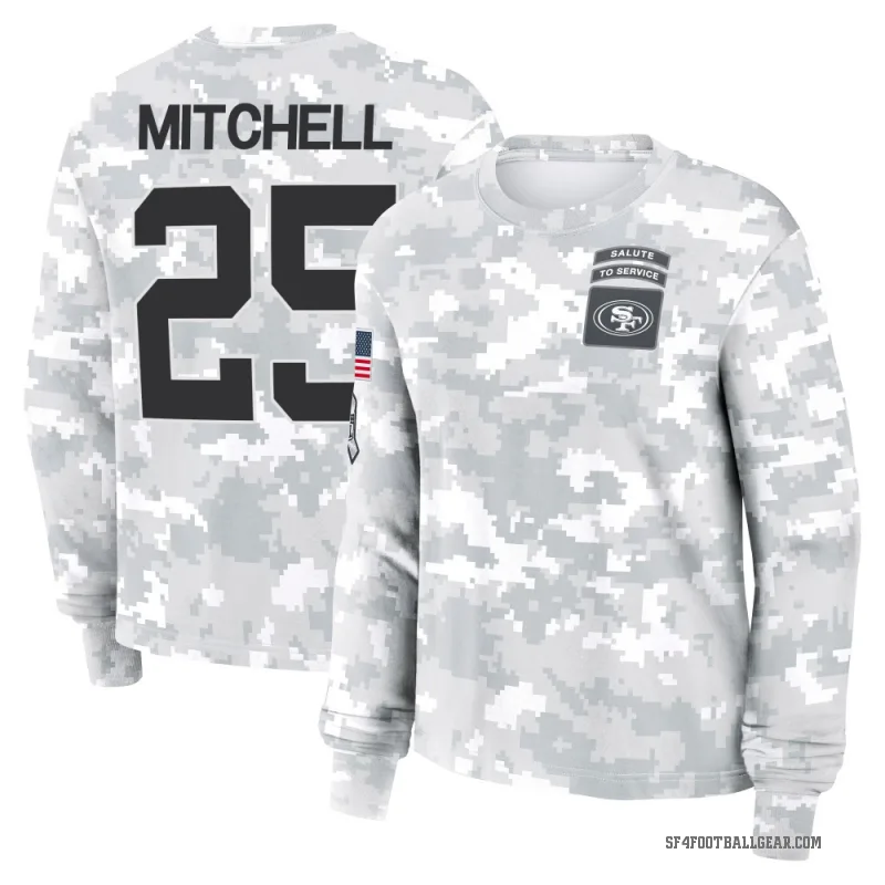 Elijah Mitchell Women's Camo San Francisco 49ers Arctic 2024 Salute to Service Long Sleeve T-Shirt