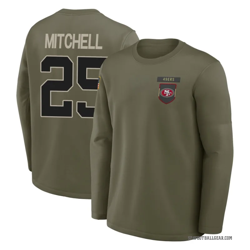 Elijah Mitchell Youth Olive San Francisco 49ers 2025 Salute to Service Sideline Coaches Long Sleeve T-Shirt