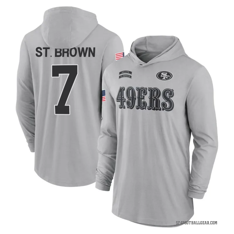Equanimeous St. Brown Youth Brown San Francisco 49ers Gray 2024 Salute to Service Lightweight Performance Long Sleeve Hooded T-S