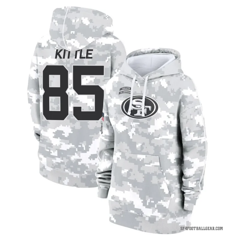 George Kittle Women's Camo San Francisco 49ers Arctic 2024 Salute to Service Club Fleece Pullover Hoodie