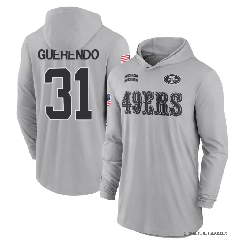 Isaac Guerendo Men's Gray San Francisco 49ers 2024 Salute to Service Lightweight Performance Long Sleeve Hooded T-Shirt
