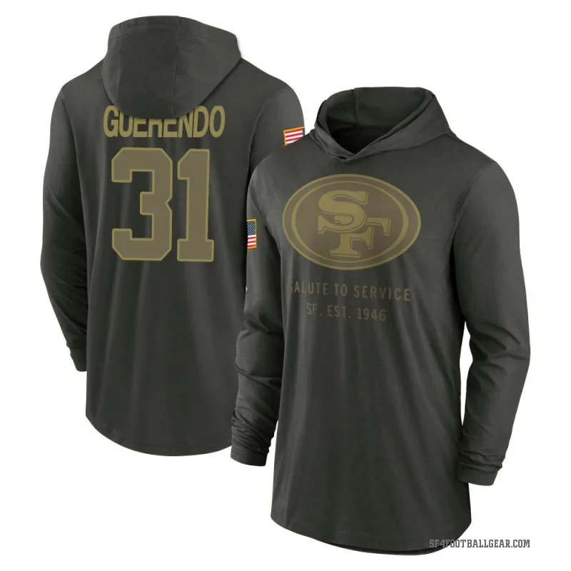 Isaac Guerendo Youth Green San Francisco 49ers Forest/ 2025 Salute to Service Sideline Lightweight Hooded Pullover Long Sleeve T