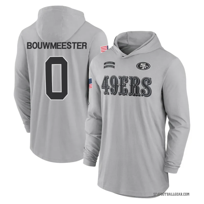 Jack Bouwmeester Youth Gray San Francisco 49ers 2024 Salute to Service Lightweight Performance Long Sleeve Hooded T-Shirt