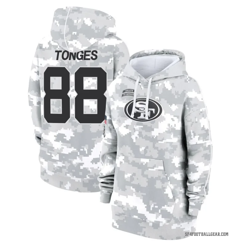 Jake Tonges Women's Camo San Francisco 49ers Arctic 2024 Salute to Service Club Fleece Pullover Hoodie