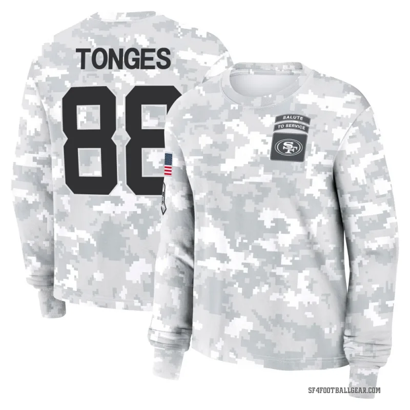 Jake Tonges Women's Camo San Francisco 49ers Arctic 2024 Salute to Service Long Sleeve T-Shirt