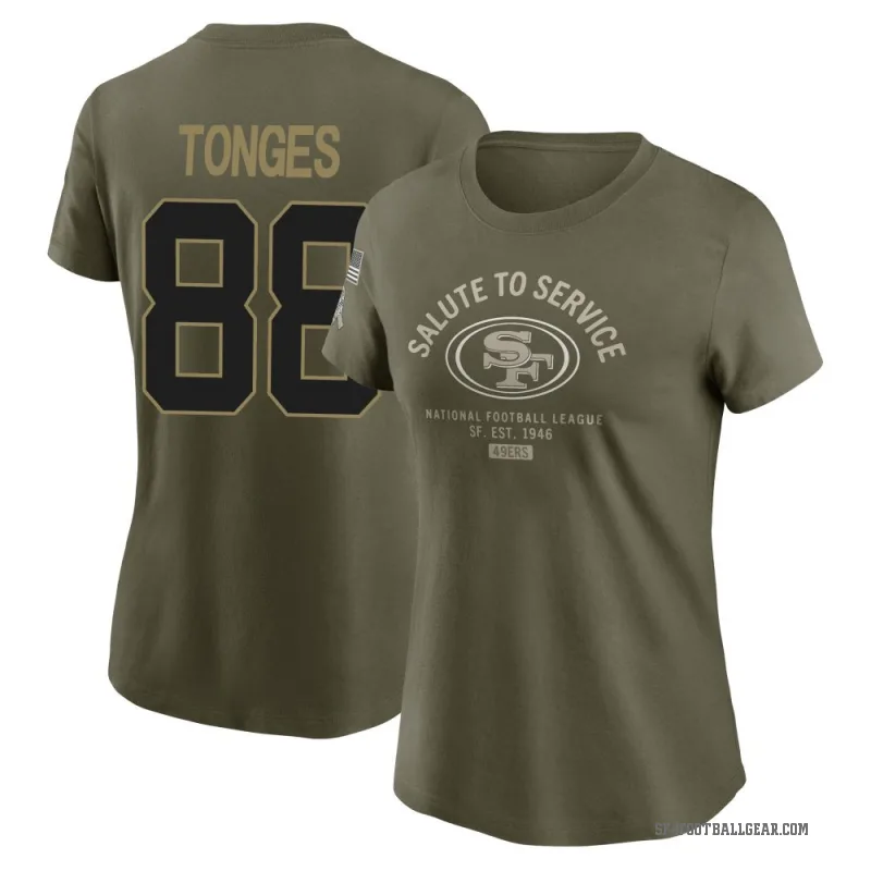 Jake Tonges Women's Olive San Francisco 49ers 2025 Salute to Service Sideline T-Shirt