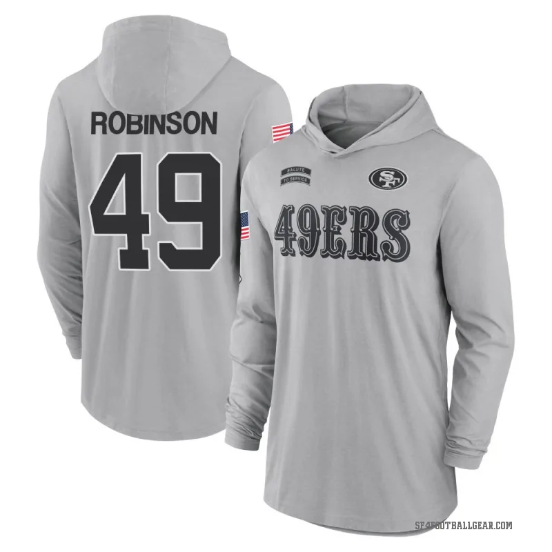 Jakob Robinson Men's Gray San Francisco 49ers 2024 Salute to Service Lightweight Performance Long Sleeve Hooded T-Shirt