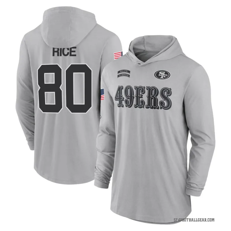 Jerry Rice Men's Gray San Francisco 49ers 2024 Salute to Service Lightweight Performance Long Sleeve Hooded T-Shirt