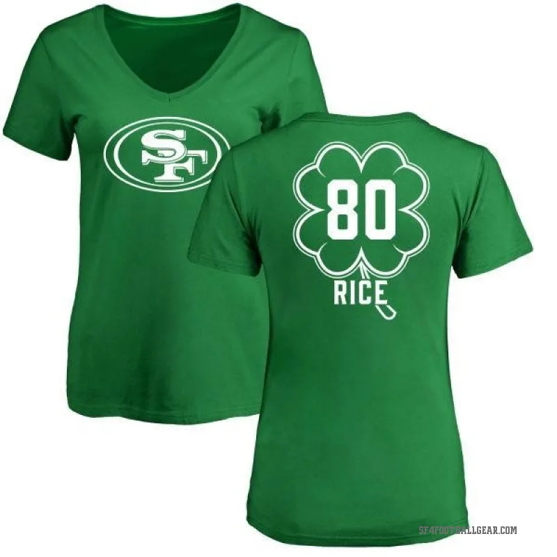 Jerry Rice Women's Green San Francisco 49ers St. Patrick's Day V-Neck T-Shirt