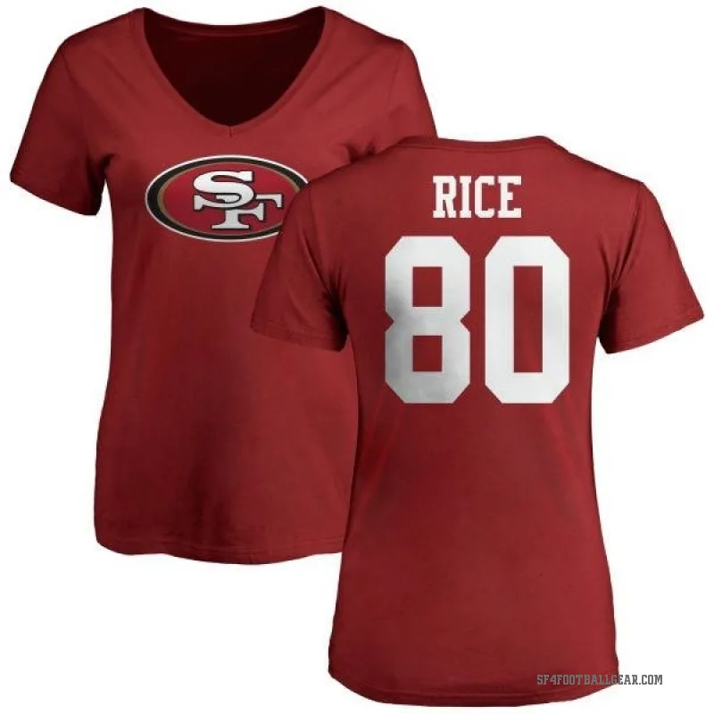 Jerry Rice Women's Red San Francisco 49ers Logo Slim Fit T-Shirt -