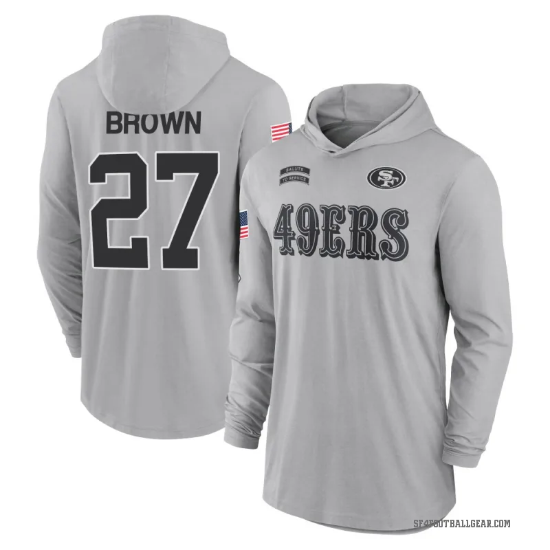 Ji'Ayir Brown Men's Brown San Francisco 49ers Gray 2024 Salute to Service Lightweight Performance Long Sleeve Hooded T-Shirt