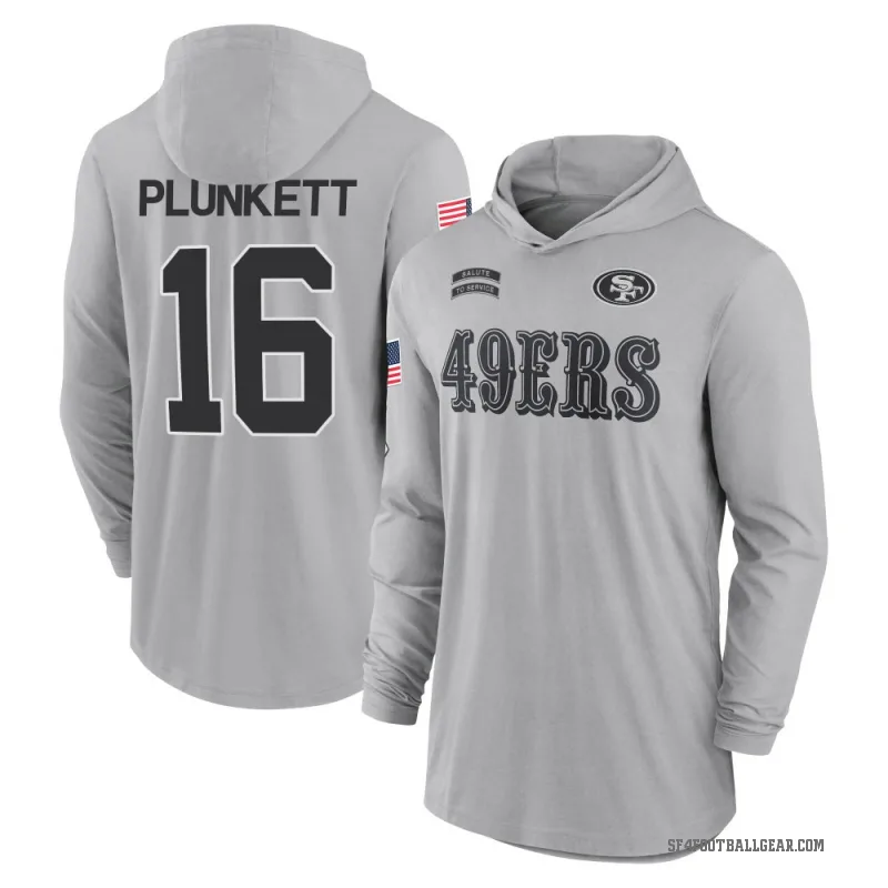 Jim Plunkett Men's Gray San Francisco 49ers 2024 Salute to Service Lightweight Performance Long Sleeve Hooded T-Shirt