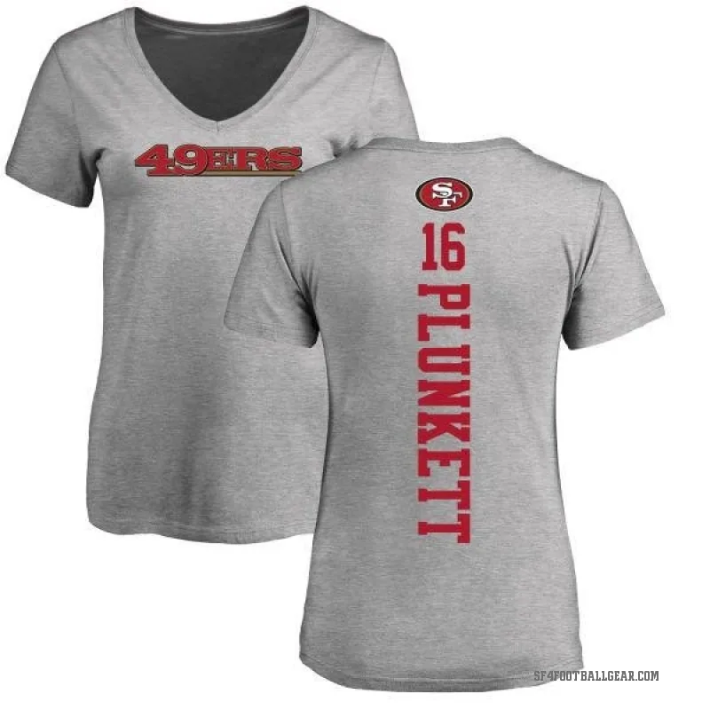 Jim Plunkett Women's Ash San Francisco 49ers Backer V-Neck T-Shirt -