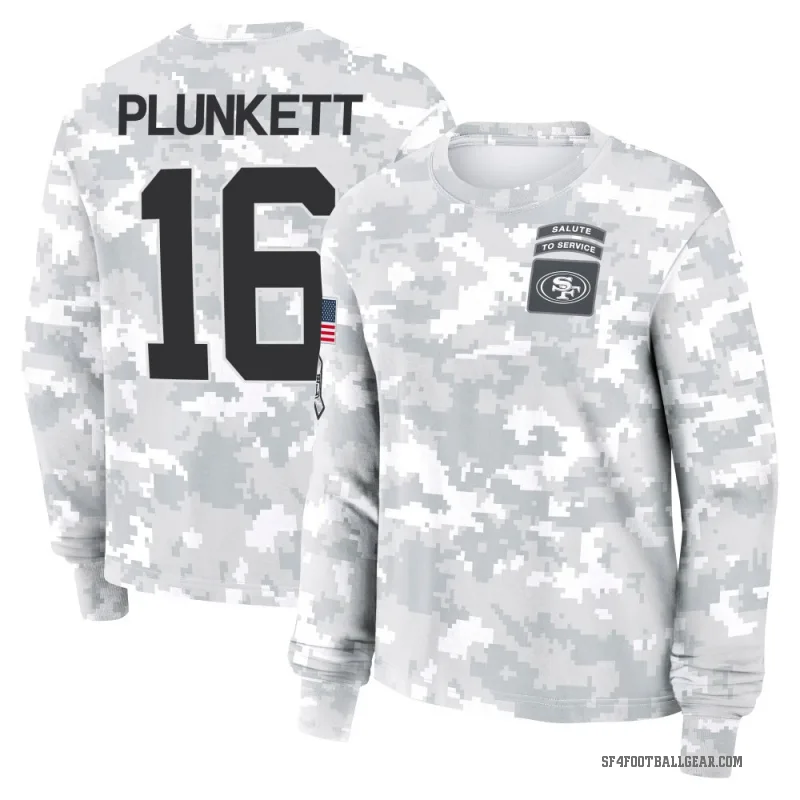 Jim Plunkett Women's Camo San Francisco 49ers Arctic 2024 Salute to Service Long Sleeve T-Shirt