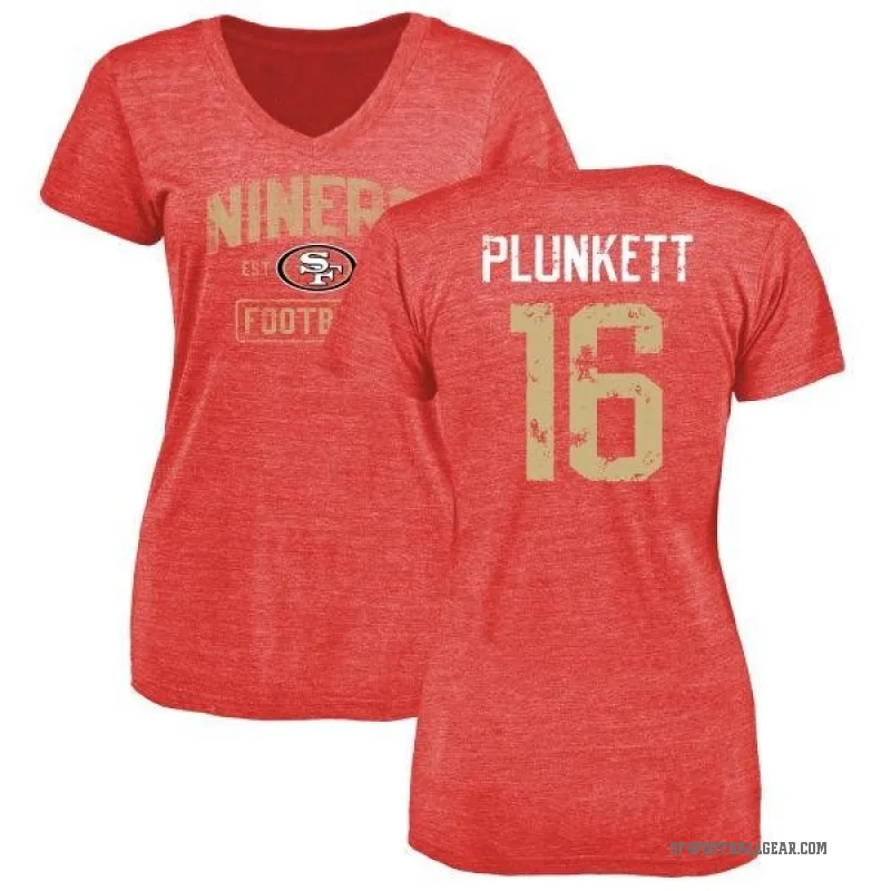 Jim Plunkett Women's Red San Francisco 49ers Distressed T-Shirt -