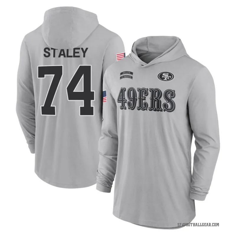 Joe Staley Men's Gray San Francisco 49ers 2024 Salute to Service Lightweight Performance Long Sleeve Hooded T-Shirt