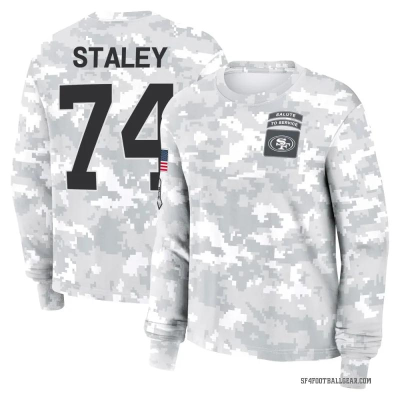 Joe Staley Women's Camo San Francisco 49ers Arctic 2024 Salute to Service Long Sleeve T-Shirt