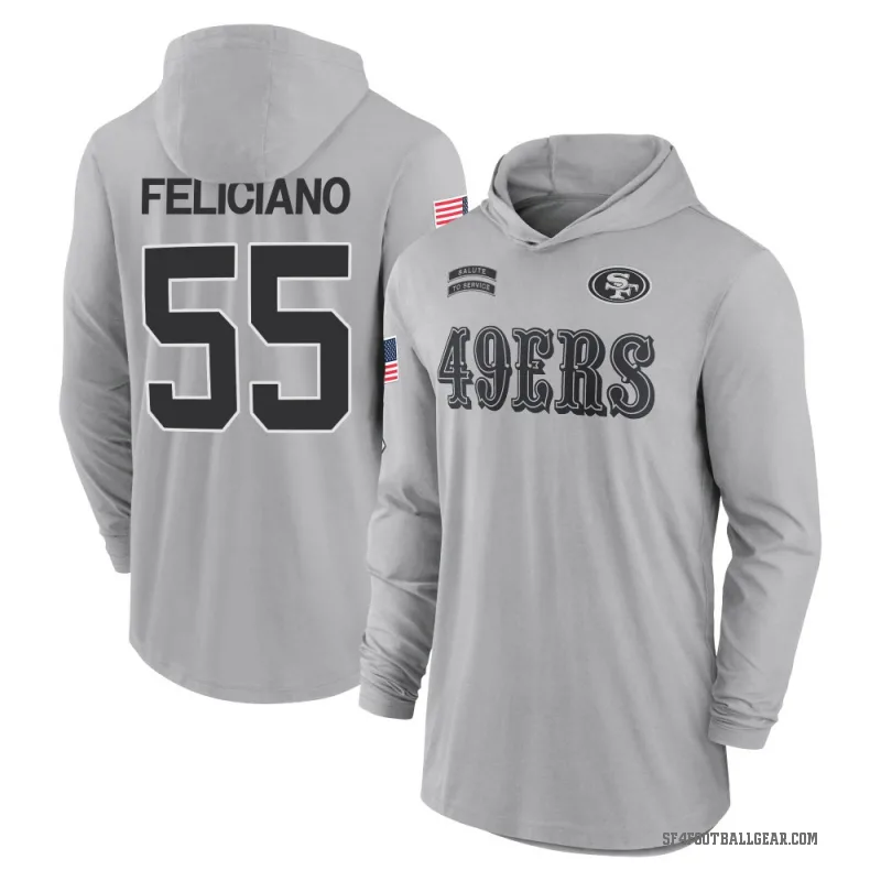 Jon Feliciano Youth Gray San Francisco 49ers 2024 Salute to Service Lightweight Performance Long Sleeve Hooded T-Shirt