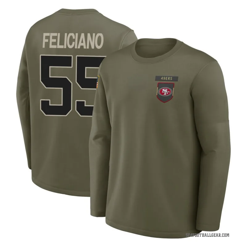 Jon Feliciano Youth Olive San Francisco 49ers 2025 Salute to Service Sideline Coaches Long Sleeve T-Shirt