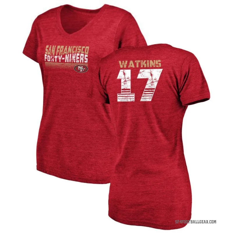Jordan Watkins Women's Red San Francisco 49ers Retro V-Neck T-Shirt -