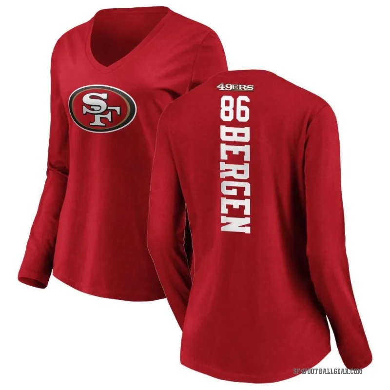 Junior Bergen Women's Red San Francisco 49ers Backer Slim Fit Long Sleeve T-Shirt -