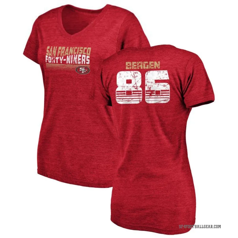 Junior Bergen Women's Red San Francisco 49ers Retro V-Neck T-Shirt -