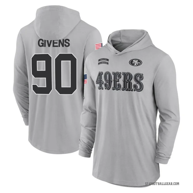 Kevin Givens Men's Gray San Francisco 49ers 2024 Salute to Service Lightweight Performance Long Sleeve Hooded T-Shirt
