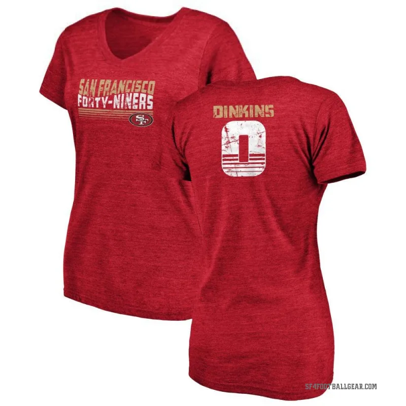 Khalil Dinkins Women's Red San Francisco 49ers Retro V-Neck T-Shirt -