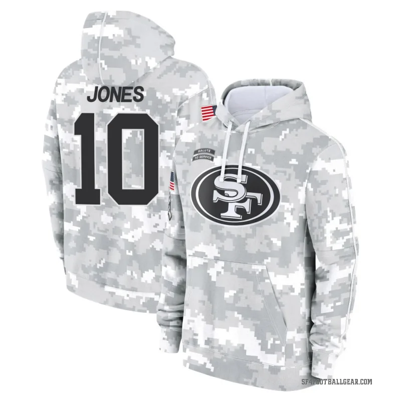 Mac Jones Youth Camo San Francisco 49ers Arctic 2024 Salute to Service Club Fleece Pullover Hoodie
