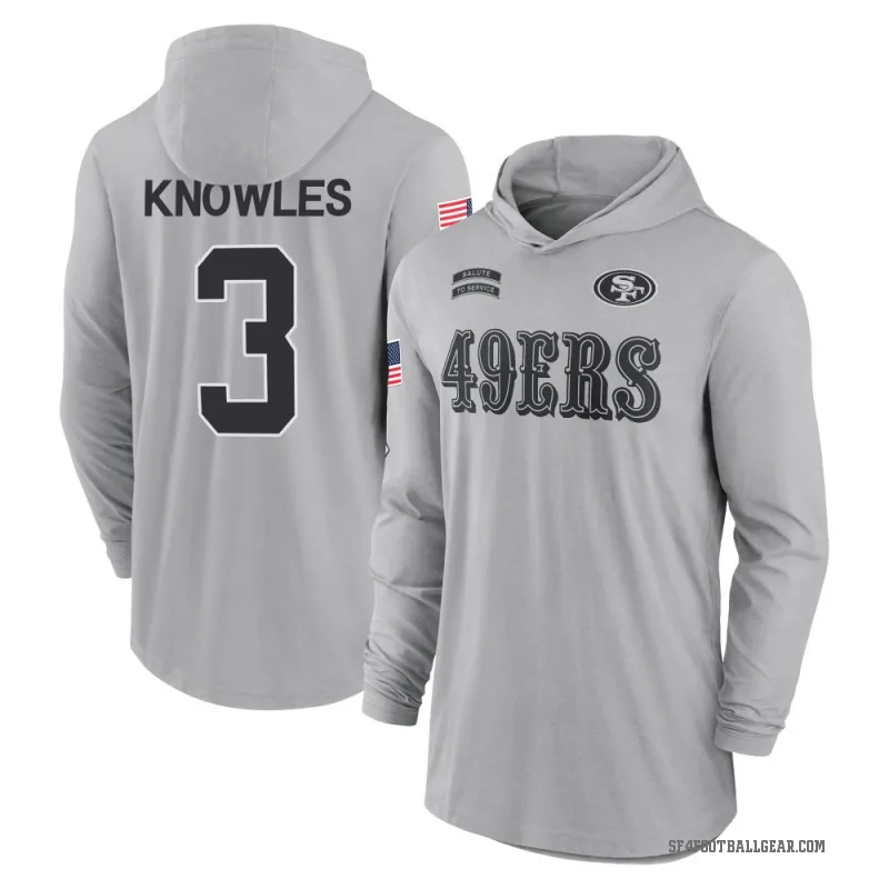 Malik Knowles Men's Gray San Francisco 49ers 2024 Salute to Service Lightweight Performance Long Sleeve Hooded T-Shirt