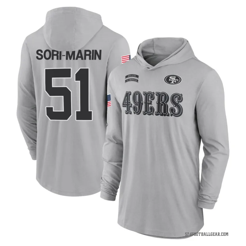 Mariano Sori-Marin Youth Gray San Francisco 49ers 2024 Salute to Service Lightweight Performance Long Sleeve Hooded T-Shirt
