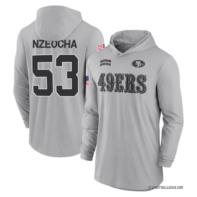 Mark Nzeocha Youth Gray San Francisco 49ers 2024 Salute to Service Lightweight Performance Long Sleeve Hooded T-Shirt