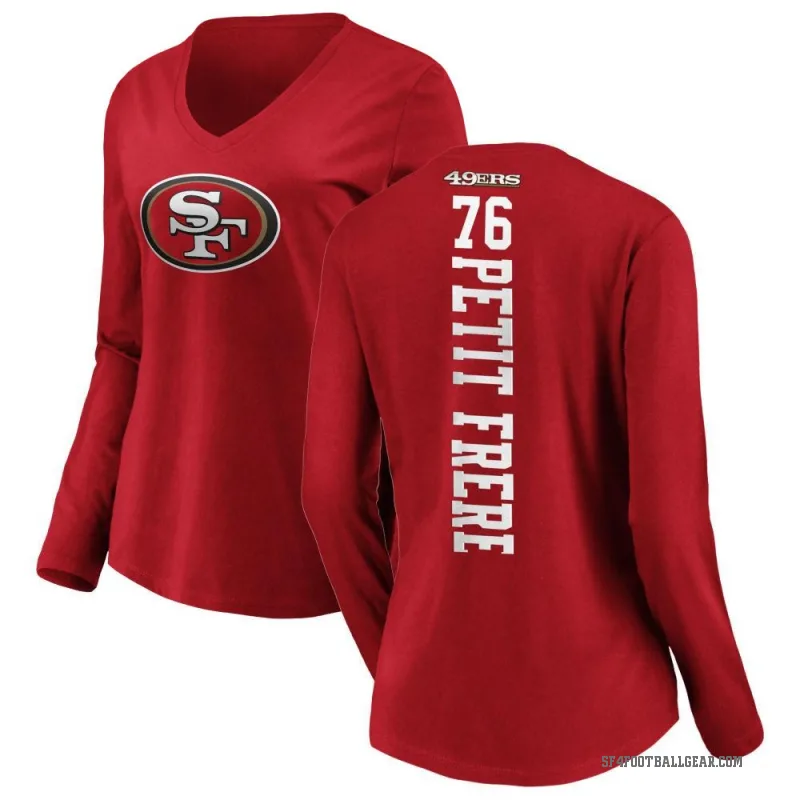 Nicholas Petit-Frere Women's Red San Francisco 49ers Backer Slim Fit Long Sleeve T-Shirt -