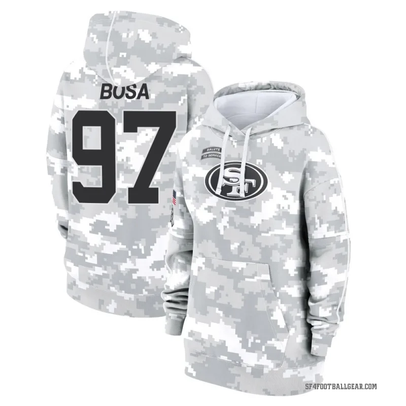 Nick Bosa Women's Camo San Francisco 49ers Arctic 2024 Salute to Service Club Fleece Pullover Hoodie